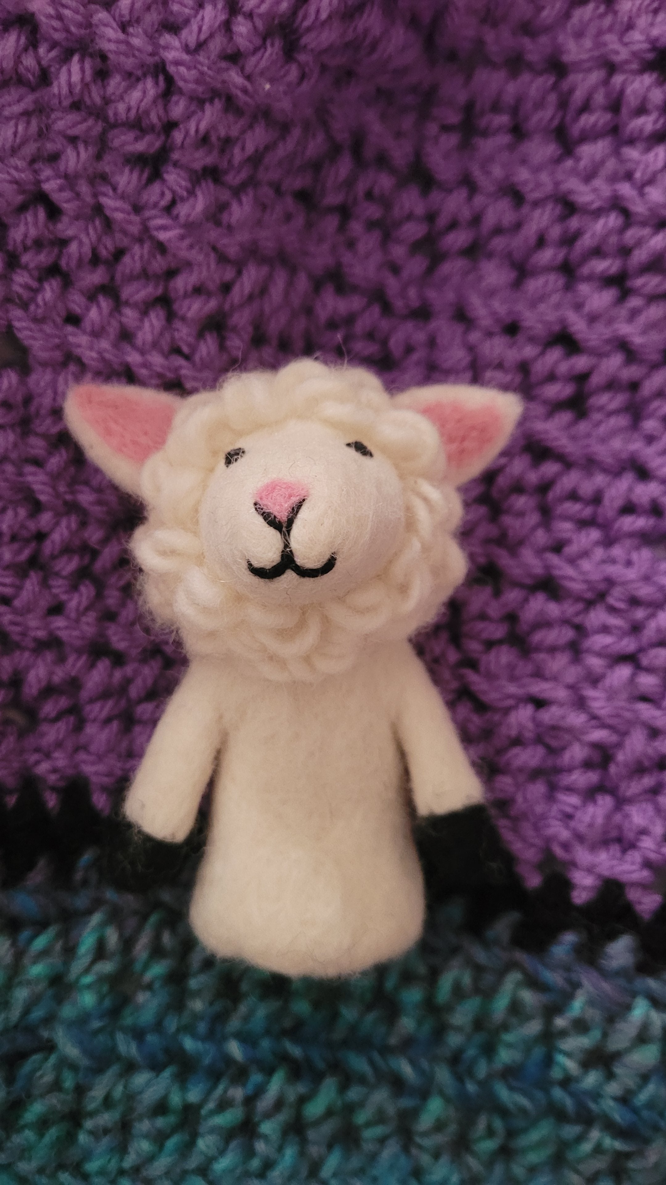 Kneedle-Felted Lamb, Wool Finger Puppet